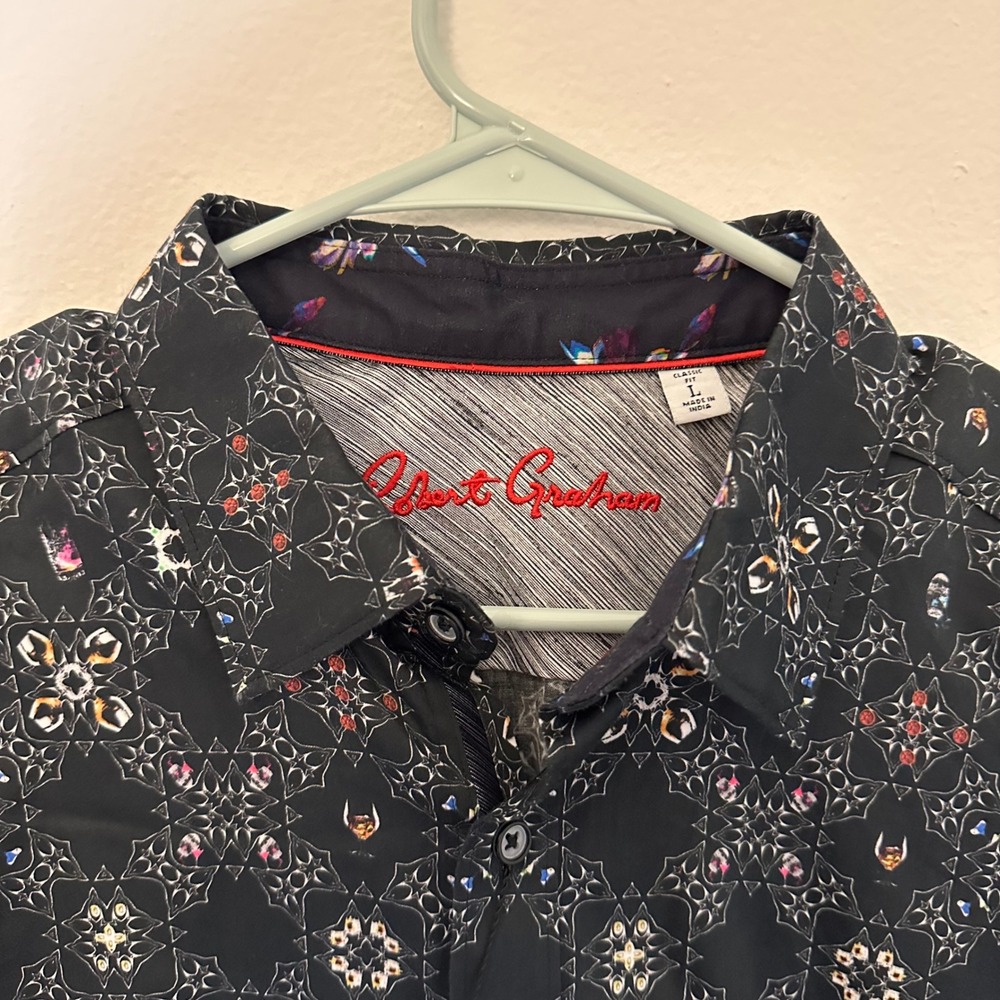Robert Graham NWT Size L Buena Vista Long Sleeve Button Down Black Print $198 - Picture 2 of 8
